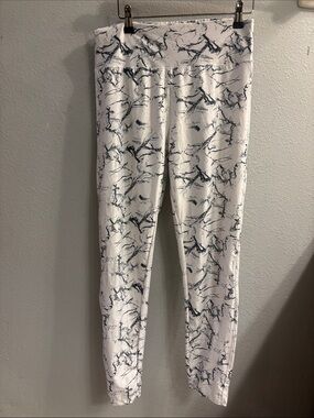 White Marble-Print High-Waist Leggings